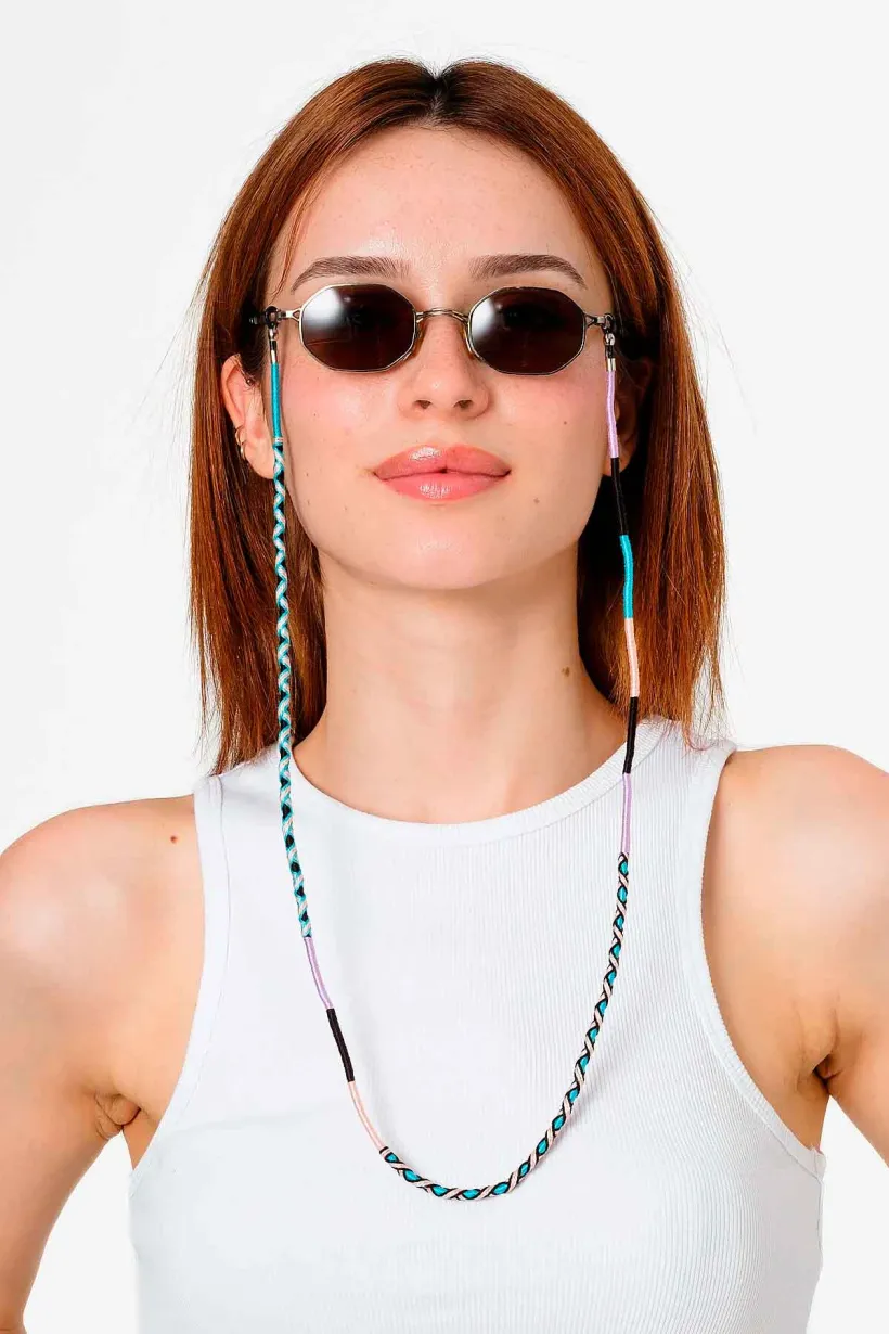 Hippi Water Flower Renkli El Örgüsü Gözlük İpi - 70 cm