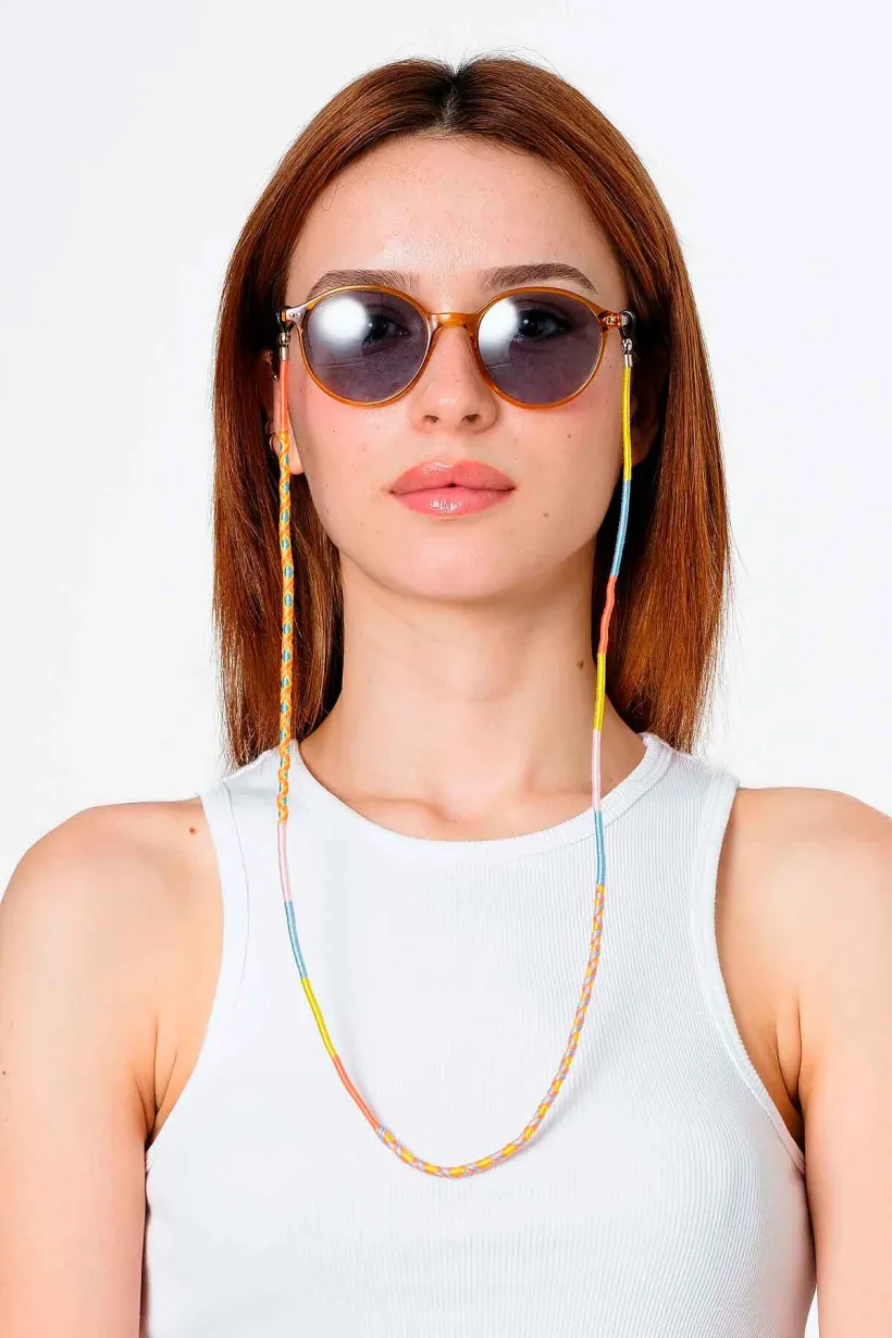 Hippi Strawberry Çok Renkli El Örgüsü Gözlük İpi - 70 cm