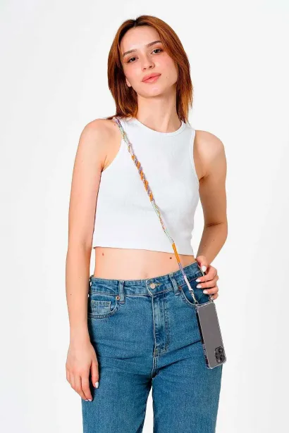 Hippi Lilac Rengarenk El Örgüsü Telefon ve Çanta Askısı - 110 cm