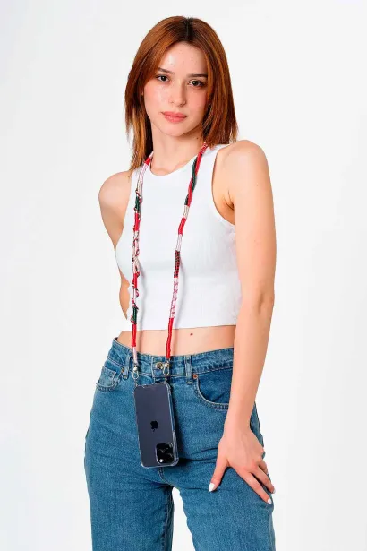 Hippi Begonia Rengarenk El Örgüsü Telefon ve Çanta Askısı – 110 cm