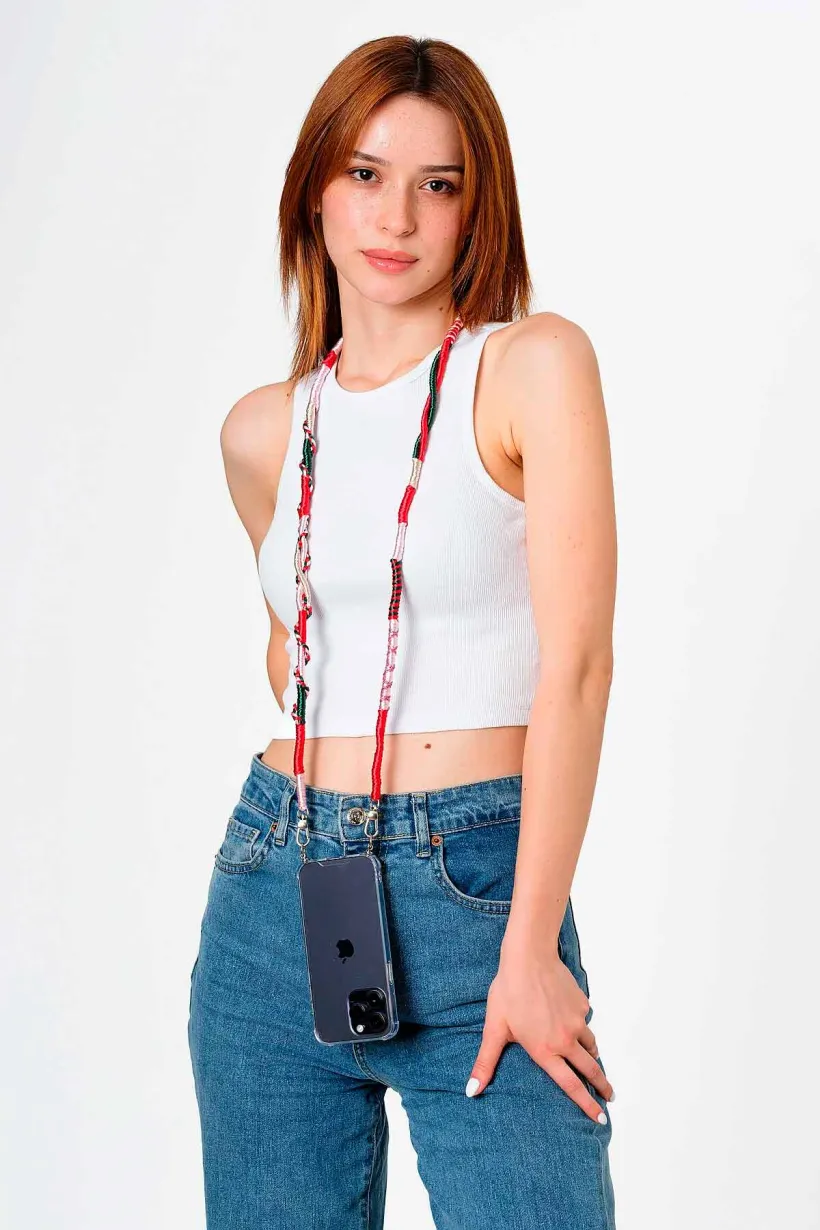 Hippi Begonia Rengarenk El Örgüsü Telefon ve Çanta Askısı – 110 cm