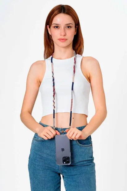 Hippi Cosmos Rengarenk El Örgüsü Telefon ve Çanta Askısı - 110 cm