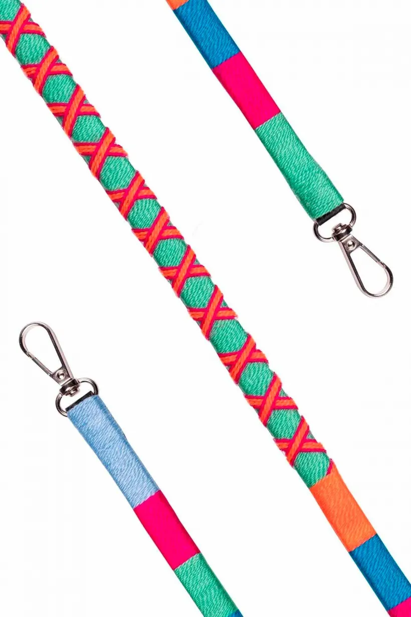 Hippi Raspberry Renkli Örgü Deri Yassı Telefon ve Çanta Askısı - 110 cm