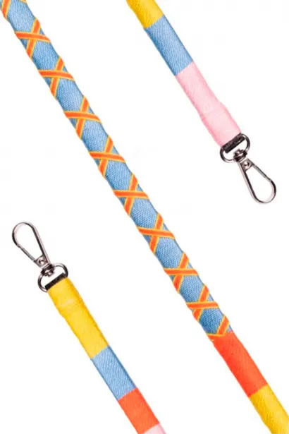 Hippi Strawberry Renkli Örgü Deri Yassı Telefon ve Çanta Askısı - 110 cm