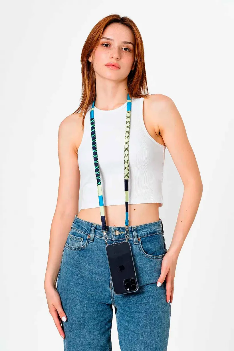 Hippi Lemon Renkli Örgü Deri Yassı Telefon ve Çanta Askısı - 110 cm