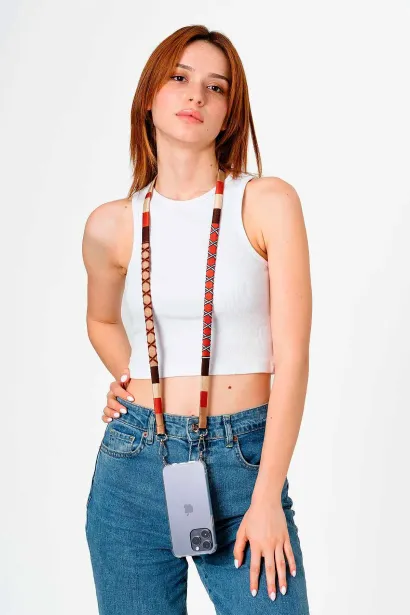 Hippi Cinnamon El Örgüsü Yassı Telefon ve Çanta Askısı 110 cm