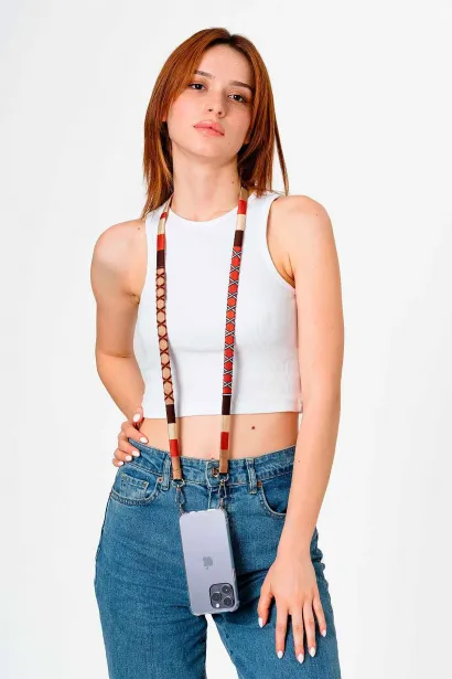 Hippi Cinnamon El Örgüsü Yassı Telefon ve Çanta Askısı 110 cm