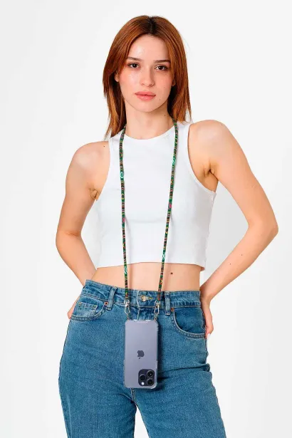 Hippi Forest Renkli İpli Boyun Askılı Kumaş Telefon Askısı - 110 cm