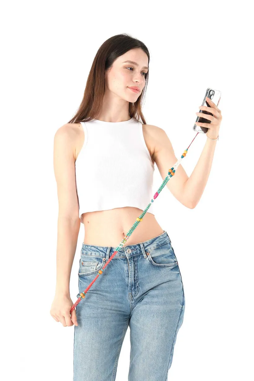 Hippi Boncuk 2 Renkli Boncuk Askılı Telefon Askısı - 125 cm