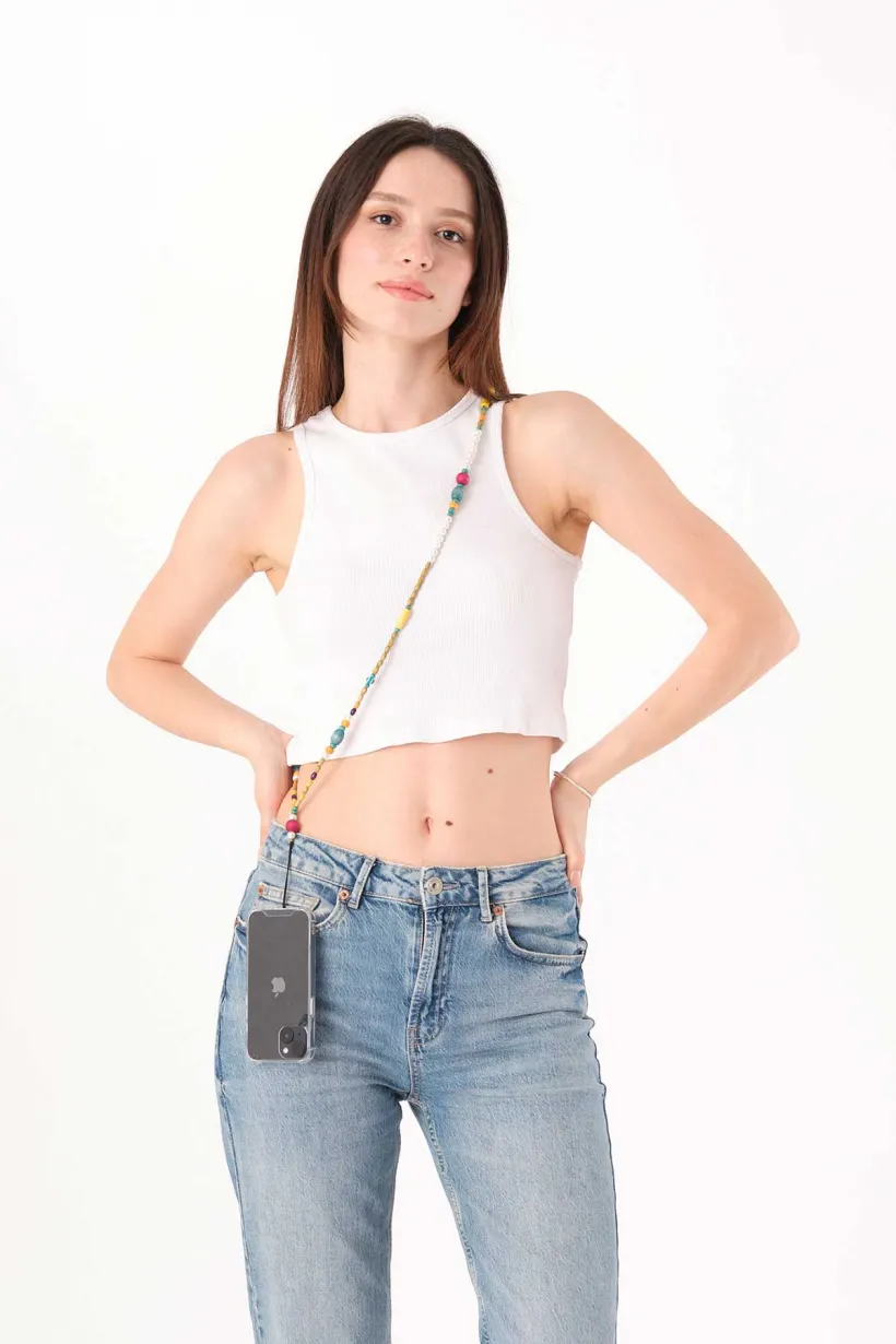 Hippi Boncuk 3 Renkli Boncuk Askılı Telefon Askısı - 125 cm