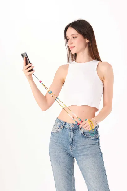 Hippi Boncuk 3 Renkli Boncuk Askılı Telefon Askısı - 125 cm