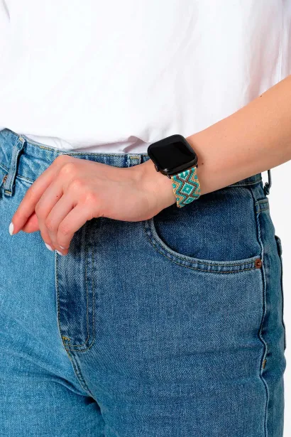 Hippi Charm Siyah Örgü Apple Watch Kordonu – 42-44-45-49 mm