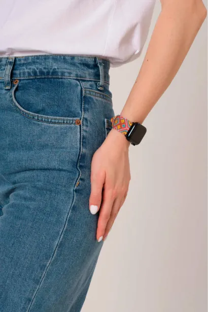 Hippi Etnich Siyah Örgü Apple Watch Kordonu – 42-44-45-49 mm